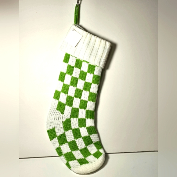 Hobby Lobby Other - Green white checked knitted sock stocking nwt
